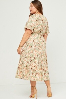 Ruffled Tie Neck Floral Print Dress