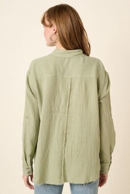 Gauze Raw Edge Detail Shirt in Sage