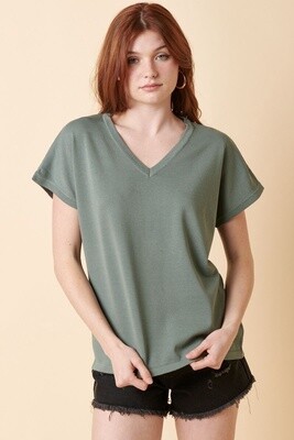 V-neck Dolman Short Sleeve Sweater in Lt. Hunter