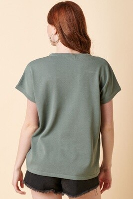 V-neck Dolman Short Sleeve Sweater in Lt. Hunter
