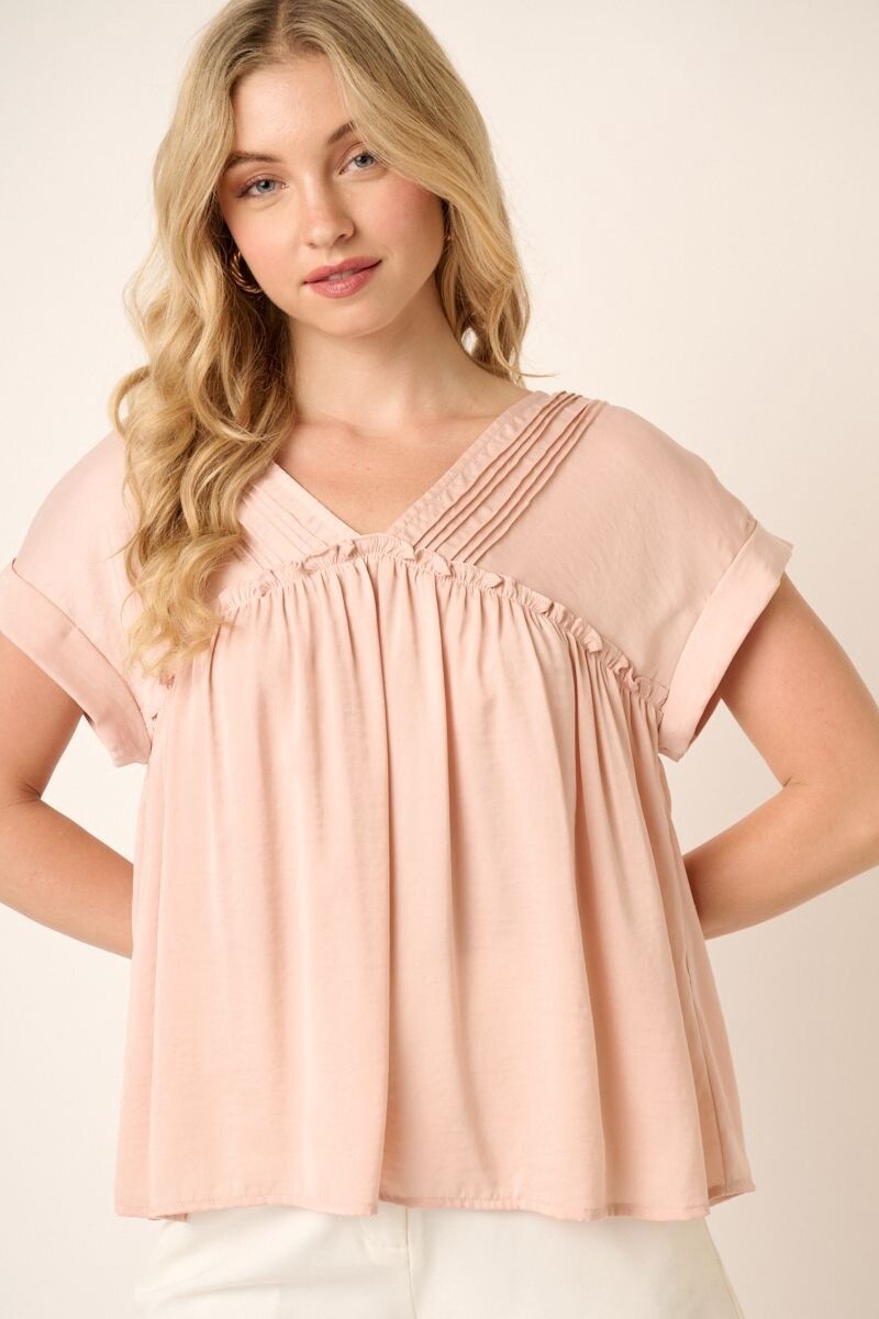 Pin Tuck Babydoll Blouse in Blush, Size: Small