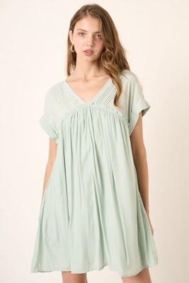 Pintuck Detail Babydoll Dress in Water Blue