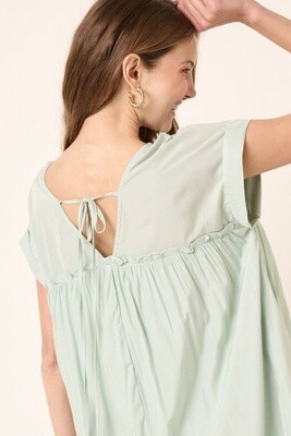 Pintuck Detail Babydoll Dress in Water Blue