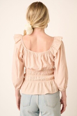 Texture Woven Square Neck Line Blouse in Beige