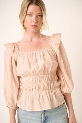 Texture Woven Square Neck Line Blouse in Beige