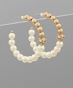 Pearl &amp; Metal Bead Hoops