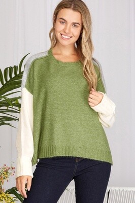 Color Block Sweater w/ Long Folded Sleeves
