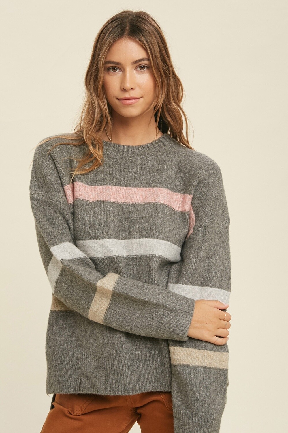 Brushed Multicolor Striped Sweater in Charcoal, Size: S/M