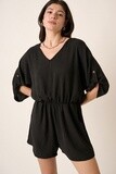 Airflow V-Neck Tab Sleeve Romper in Black, Size: Small