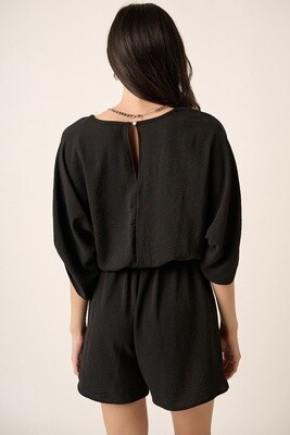 Airflow V-Neck Tab Sleeve Romper in Black