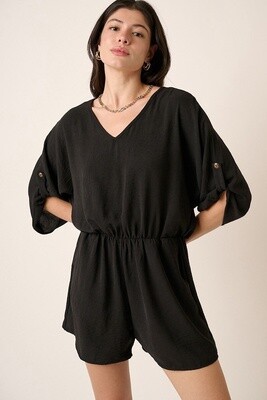 Airflow V-Neck Tab Sleeve Romper in Black