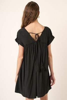 Pintuck Detail Babydoll Dress in Black