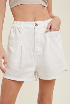 Tencel Shorts with Raw Edge in White