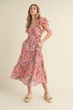 Floral Midi Dress in Pink, Size: Small