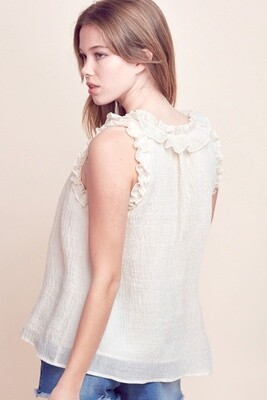 Ruffle V-Neck Top in Egg White