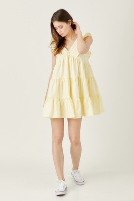 Tiered Babydoll Mini Dress in Custard Cream