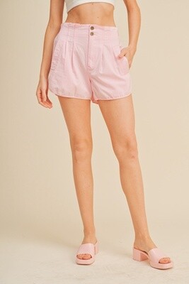 High Rise Pleated Shorts in Bubblegum Pink