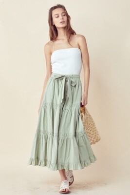 High Waisted Shirred Skirt in Pistachio