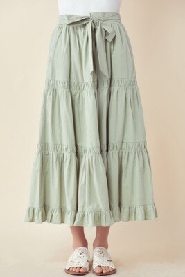 High Waisted Shirred Skirt in Pistachio