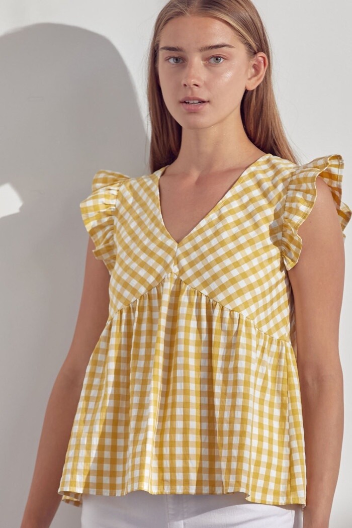 Gingham Check Top in Dandelion, Size: Small
