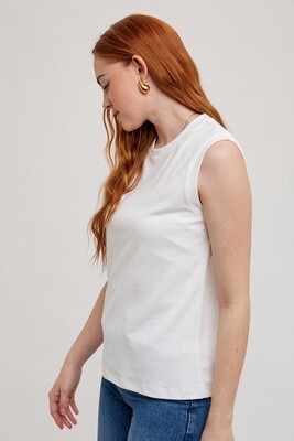 Crew Neck Muscle Tank Top in Ivory