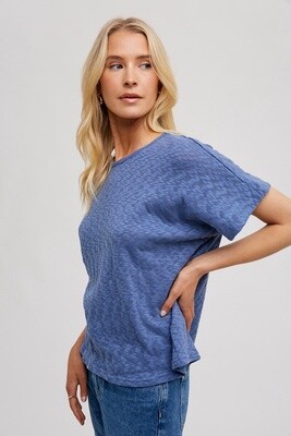 Dolman Slub Oversize Knit Top in Blue