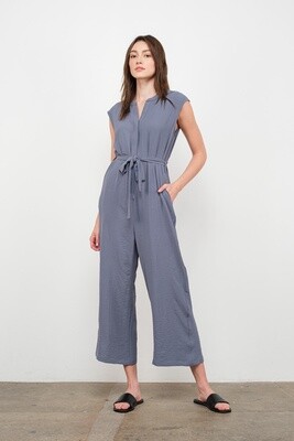 Button Down Jumpsuit in Dusty Blue