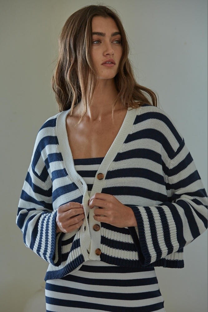 Eventide Cardigan in Navy/Ivory, Size: Small