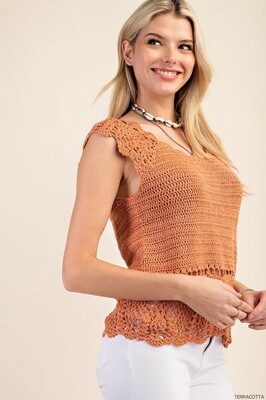 Crochet Scalloped Sweater in Terracotta