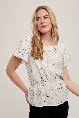 Flower Print Tie Detail Blouse in Ivory