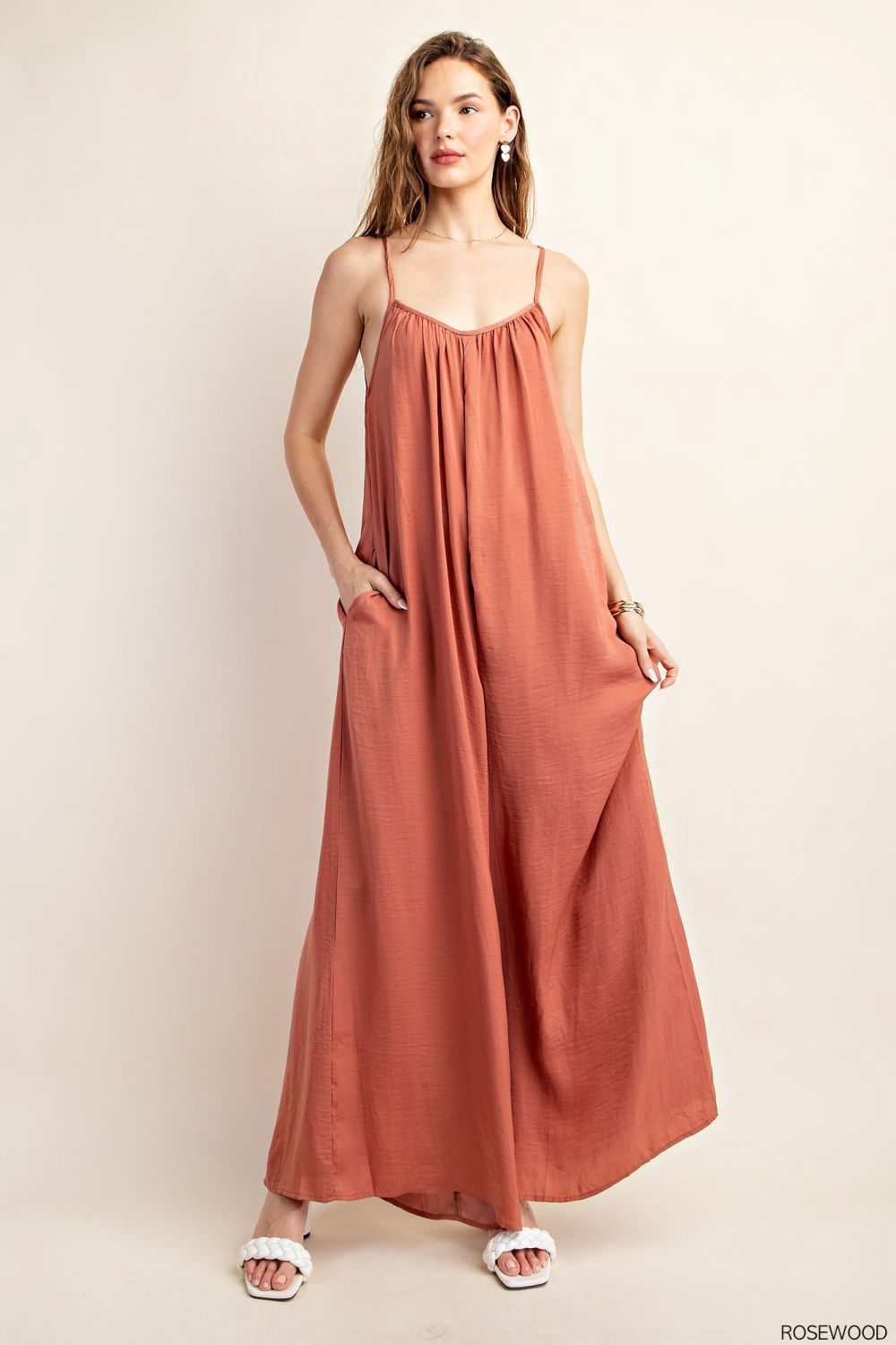 Satin Jumpsuit in Rosewood, Size: Small