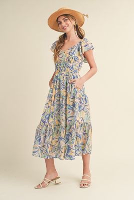 Floral Midi Dress in Blue