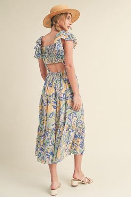 Floral Midi Dress in Blue