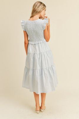 Smocked Midi Tiered Dress in Sky Blue