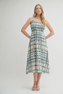Geo Print Dress with Smocking Detail