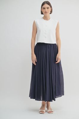 Crinkle Woven Maxi Skirt in Navy