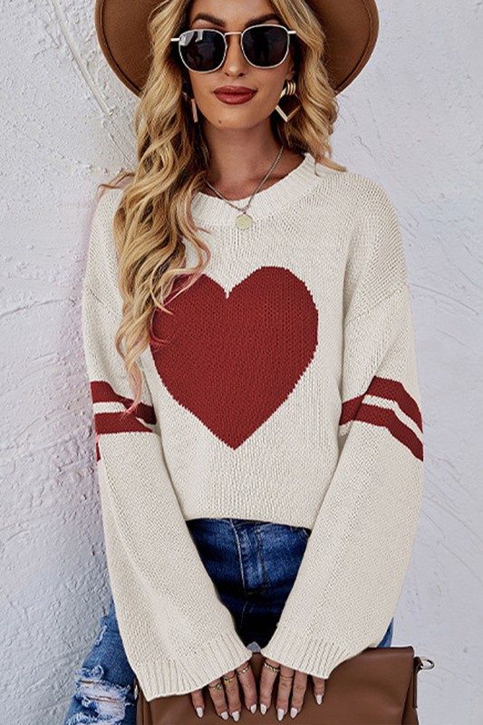 Oversized Heart Ribbed Sweater, Size: Small