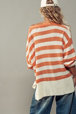 Cozy and Free Striped Cardigan in Sienna/Cream