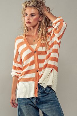 Cozy and Free Striped Cardigan in Sienna/Cream