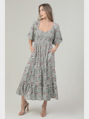 Sweetheart Smocked Midi Dress in Aqua