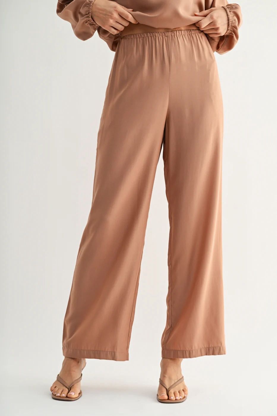 Solid Elastic Waist Pants in Lt. Mauve, Size: Small