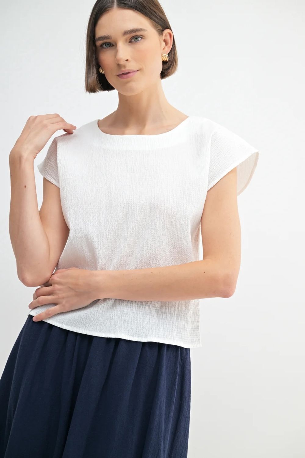 Texture Woven Top in White, Size: Small