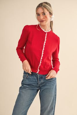 Lace Trimmed Sweater in Tango Red