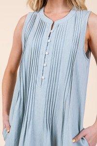 Pintuck Sleeveless Midi Dress in Denim
