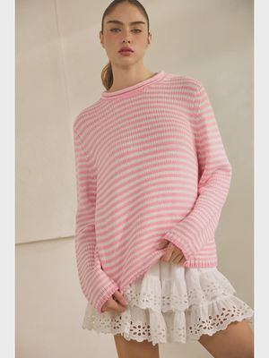 Everyday Cozy Stripe Knit Sweater in Pink