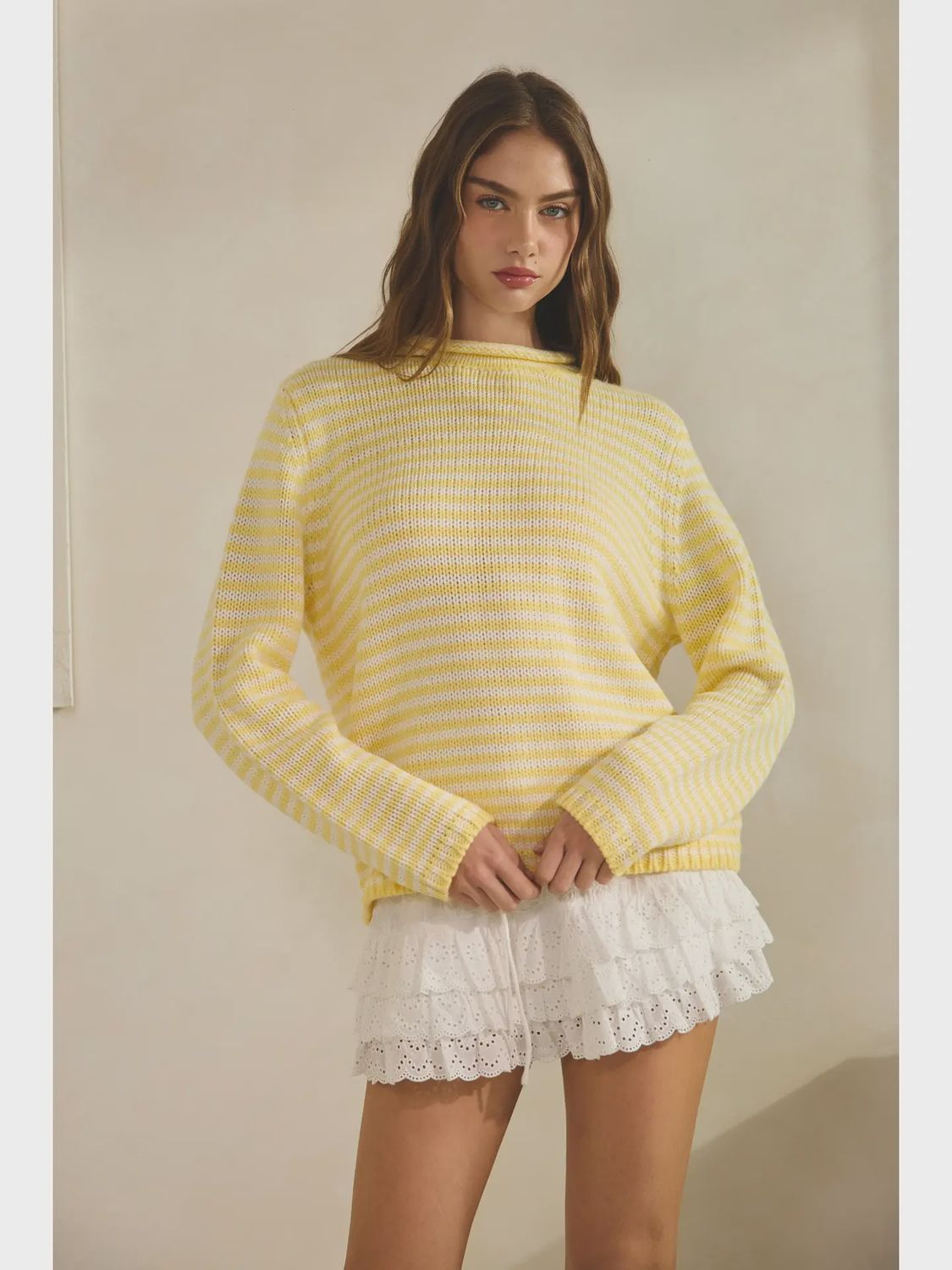 Everyday Cozy Stripe Knit Sweater in Butter Lemon, Size: Small