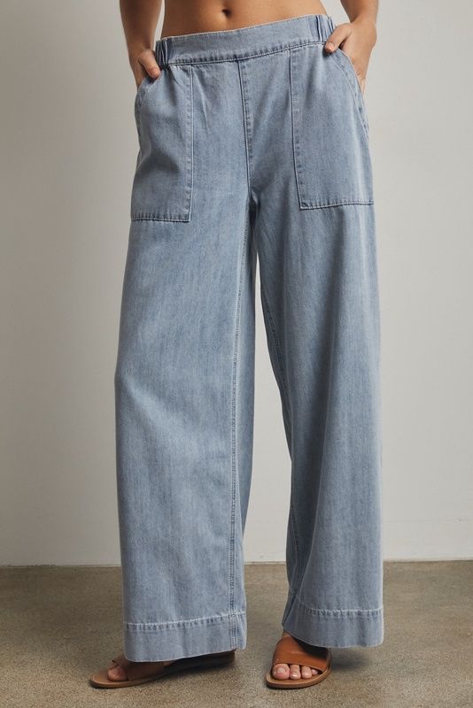 Wide Leg Denim Pants with Pockets, Size: Small