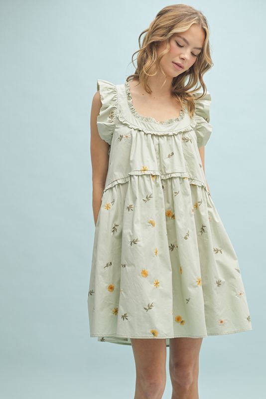 Floral Ruffle Mini in Sage, Size: Small