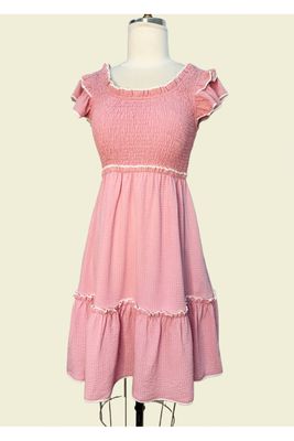 Ruffled smoked dress in Dusty Pink