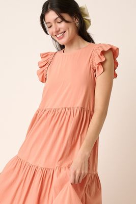 Ruffle Short Sleeve Dress in Salmon
